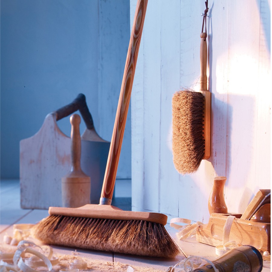 wooden broom with horsehair broom head from the blue door