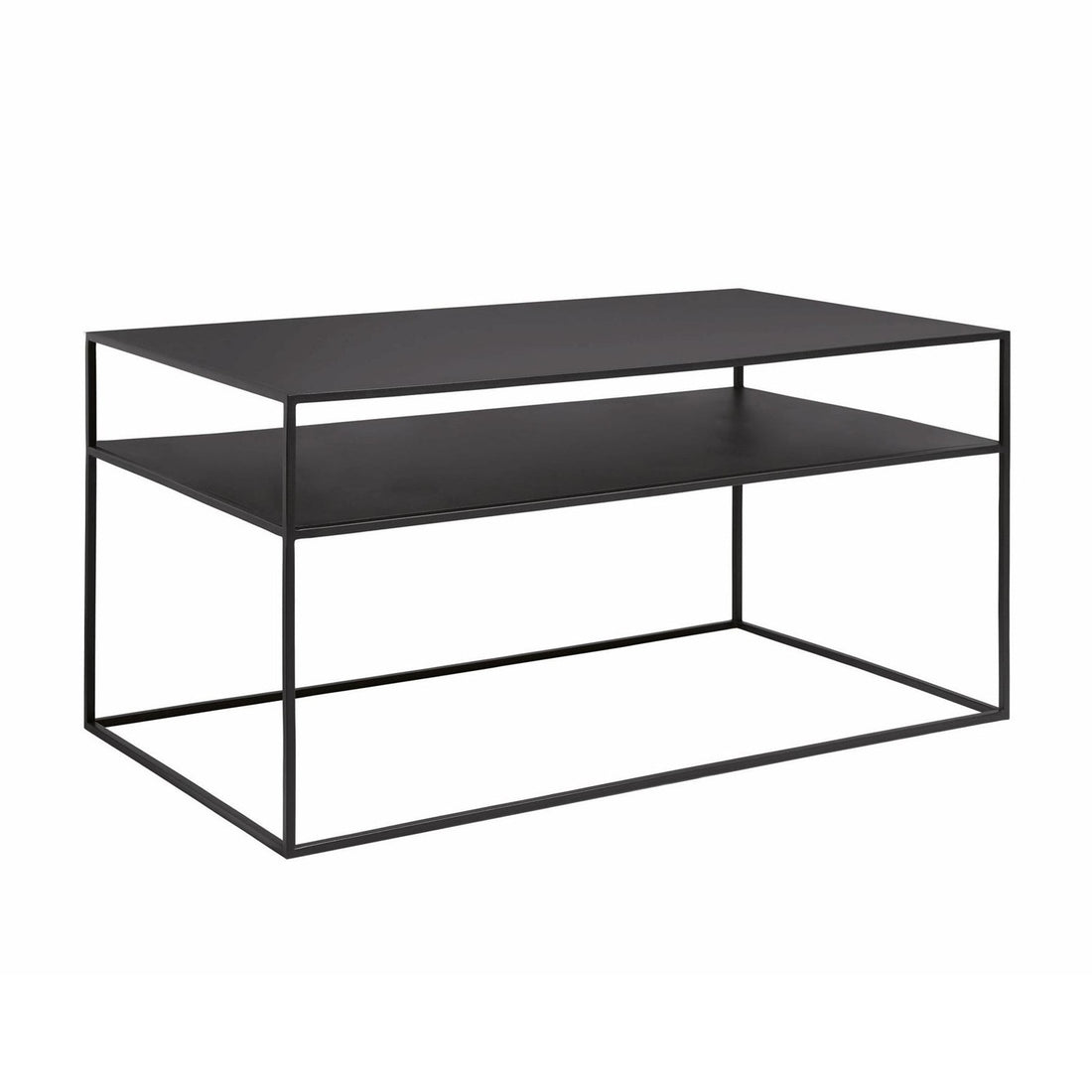 black metal slimline coffee table with shelf