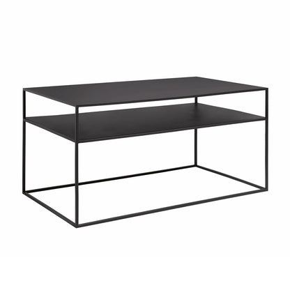 black metal slimline coffee table with shelf
