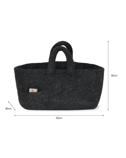 Grey Felt Log Basket with Matchbox Holder