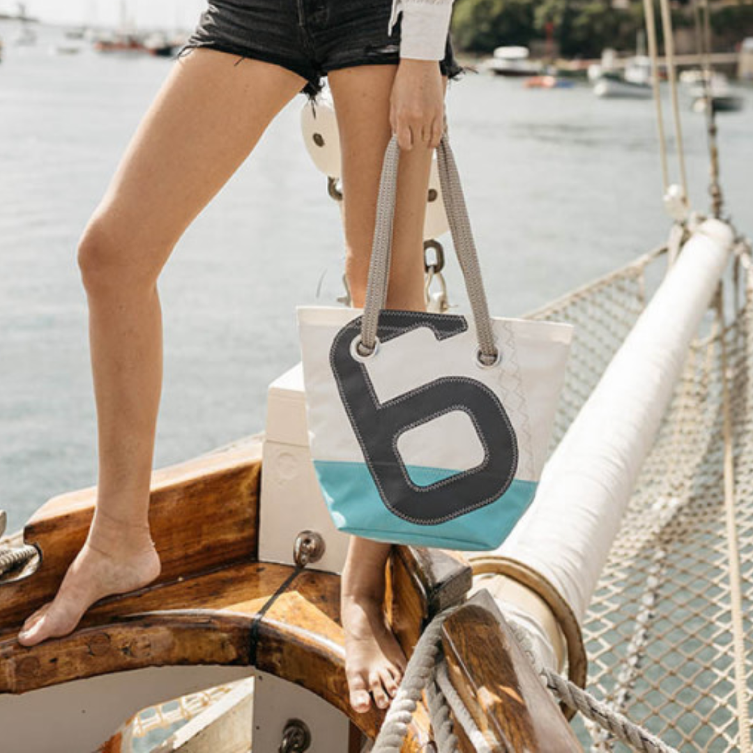 Recycled Sail Handbag in Turquoise &amp; Charcoal 6