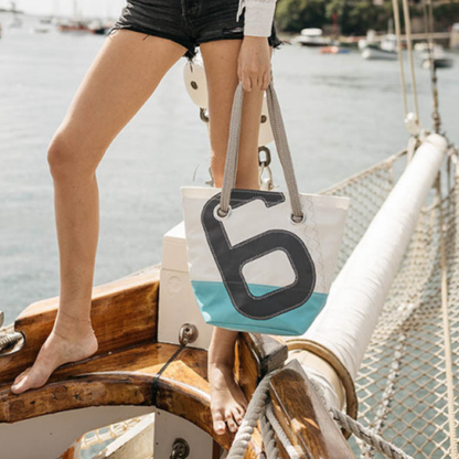 Recycled Sail Handbag in Turquoise &amp; Charcoal 6
