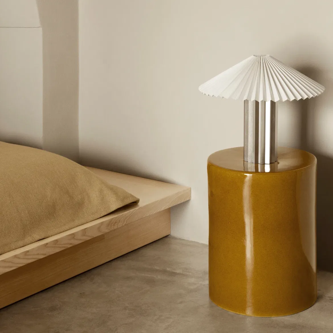 Indian Tan Ceramic Stool &amp; Side Table