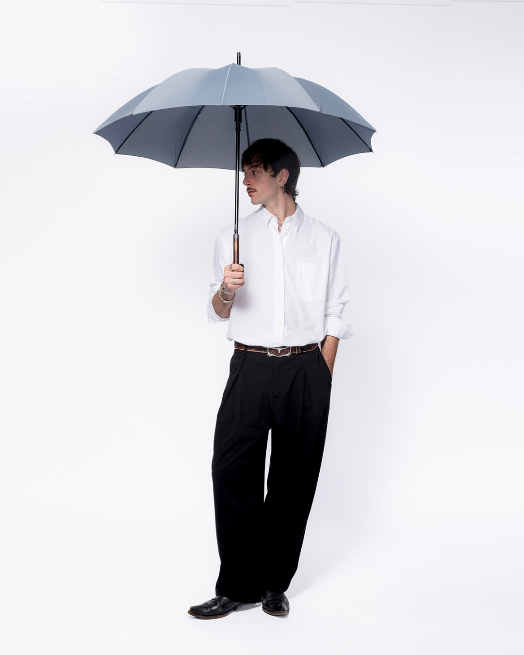 Sky Blue Umbrella with Wood Handle