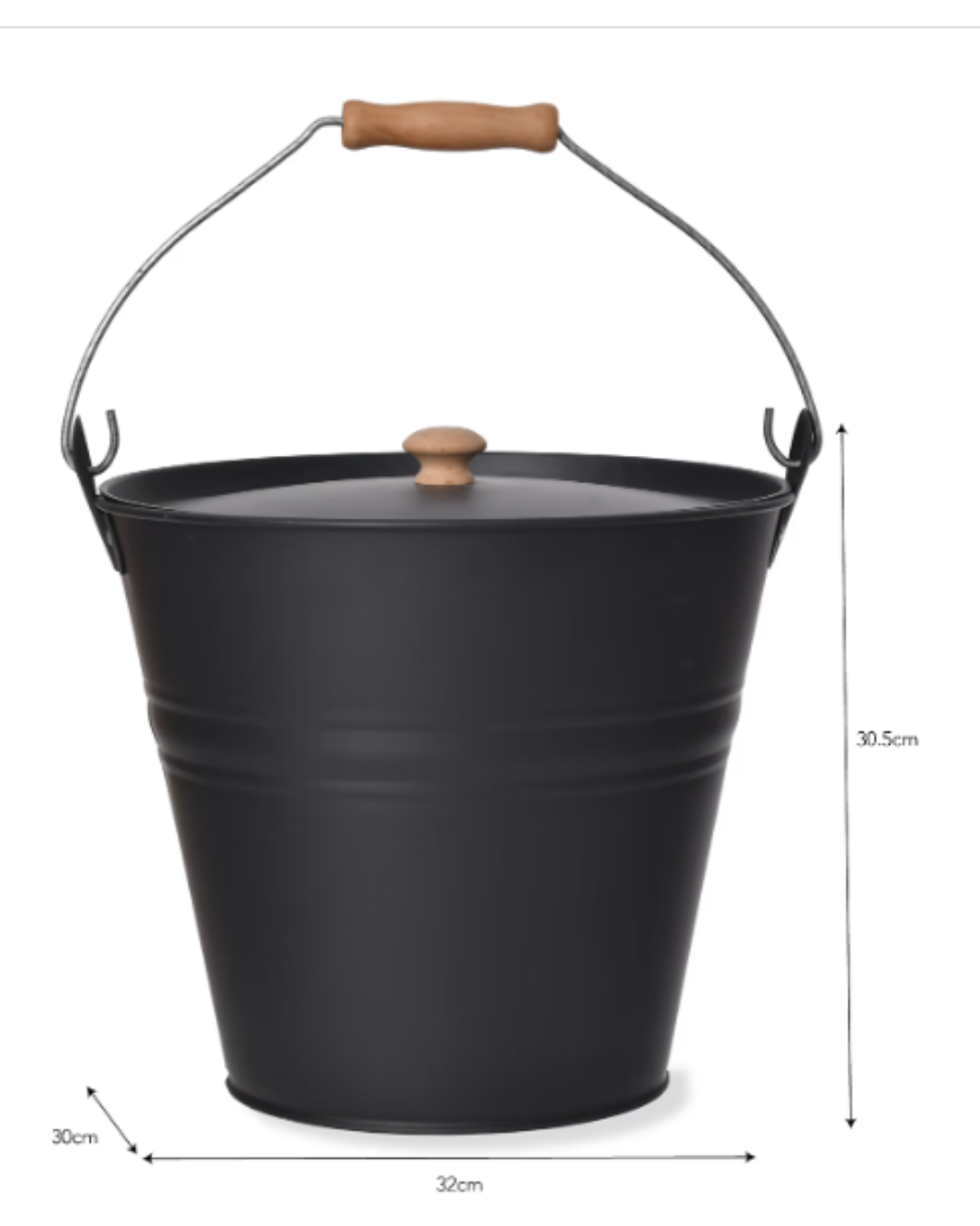 Carbon Fireside Bucket with Wood Handle