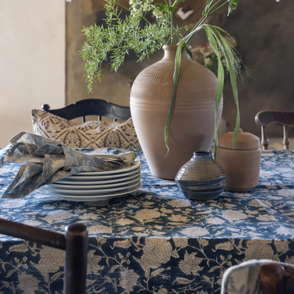 Denim Blue Indian Rose Tablecloth in 2 Sizes