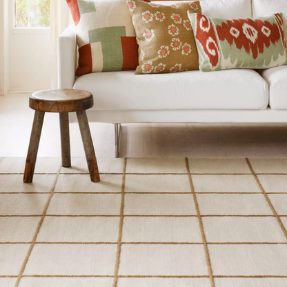 Off White &amp; Beige Grid Rug in 2 Sizes