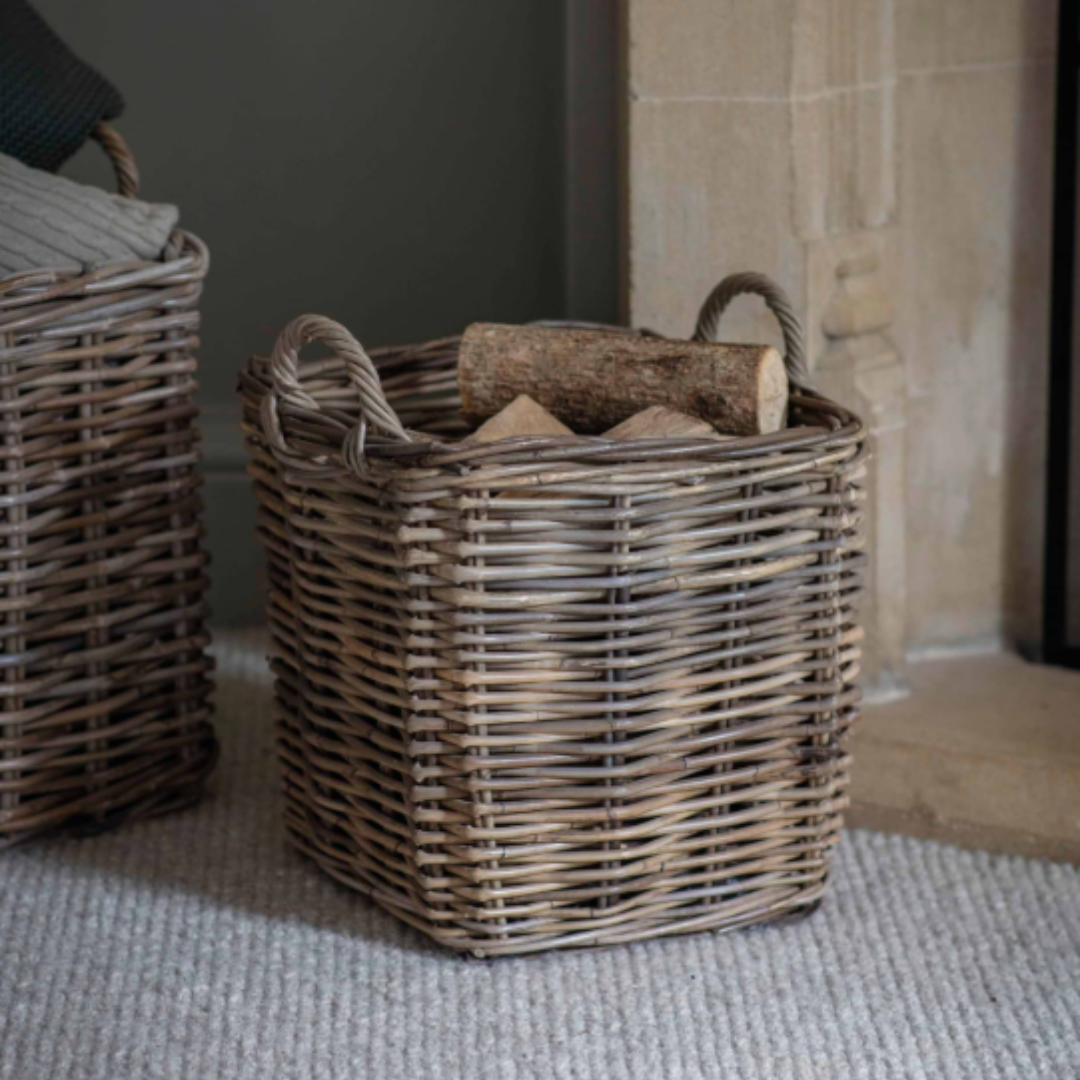 Rattan Square Log Basket in 2 Sizes