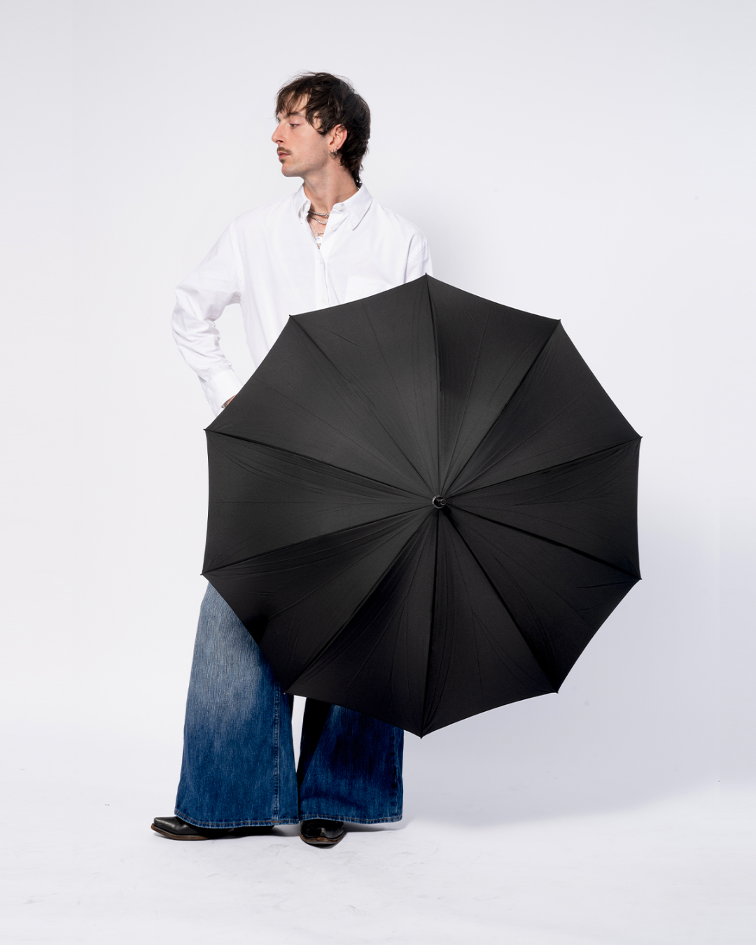 Black Umbrella with Wood Handle