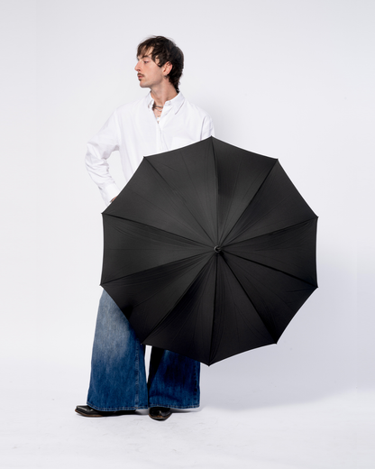 Black Umbrella with Wood Handle