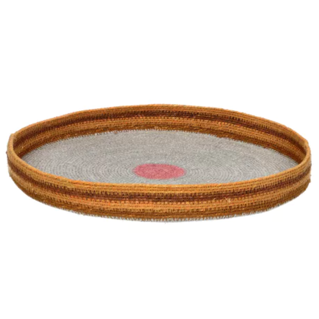 Round Seagrass Serving Tray in Multicolour