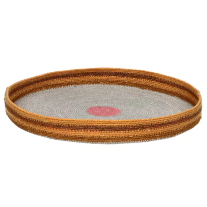 Round Seagrass Serving Tray in Multicolour