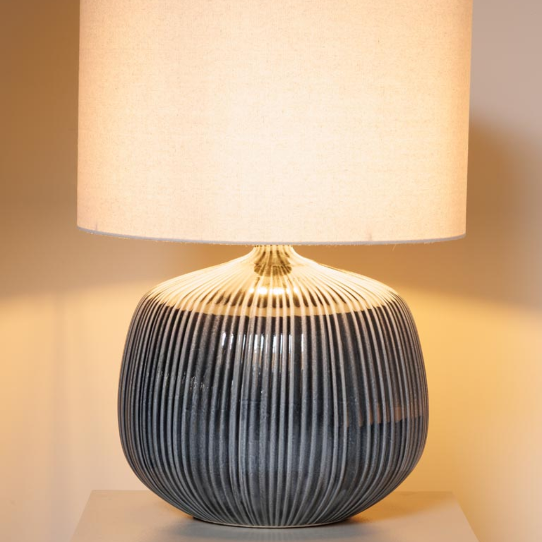 Grey Ribbed Table Lamp in 2 Sizes