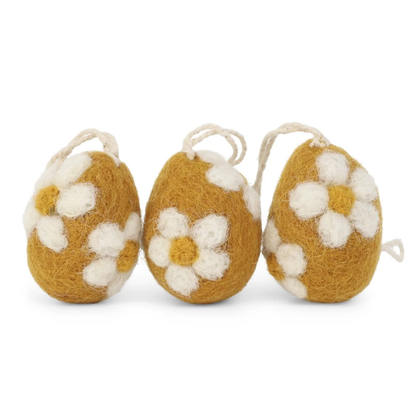 Hanging Felt Eggs with Flowers Set of 3 in 3 Colours