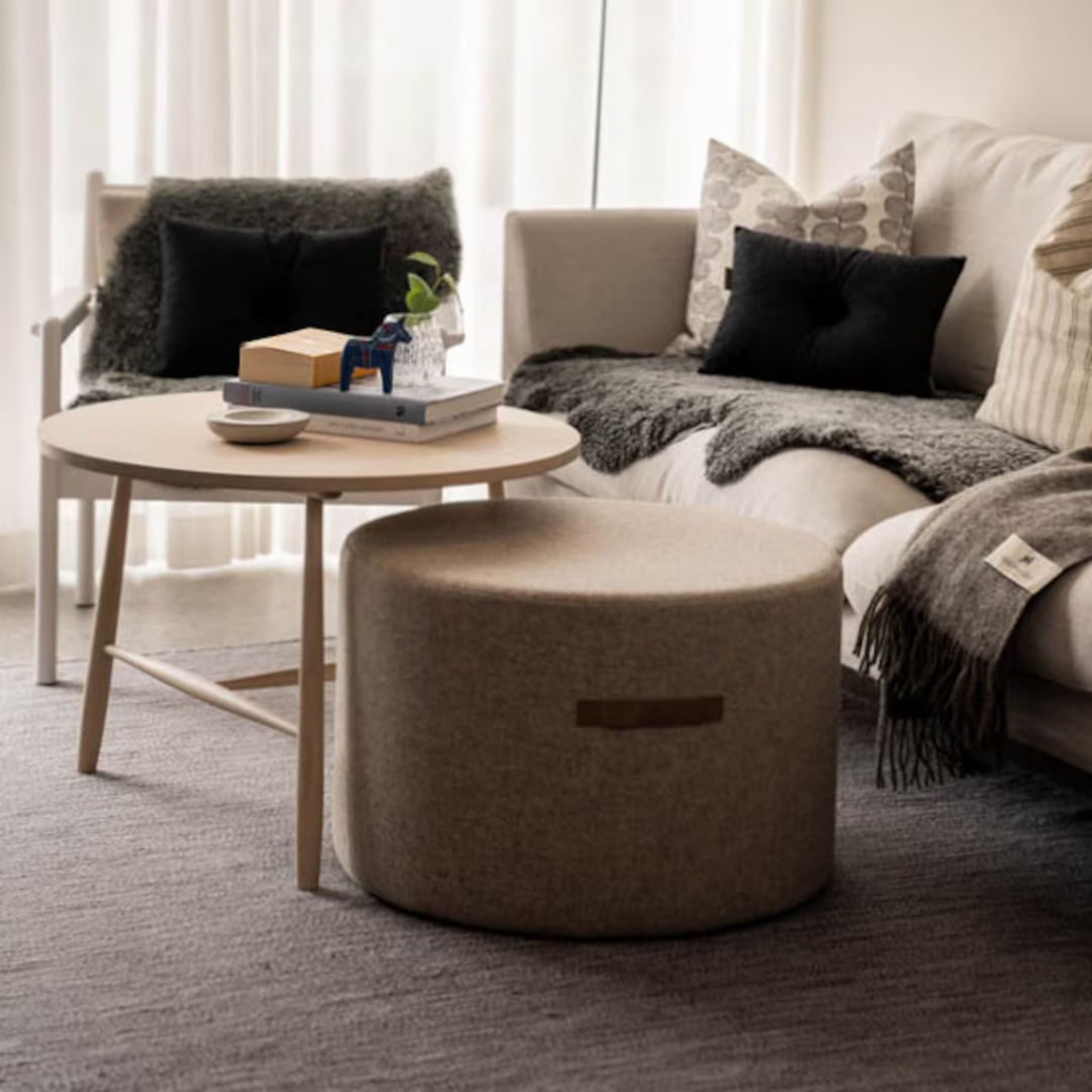 Cappuccino Round Wool Pouffe in 2 Sizes