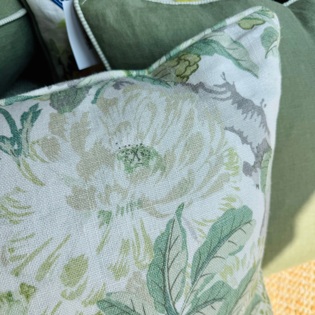 Green Summer Peony Cushion 50 x 50cm
