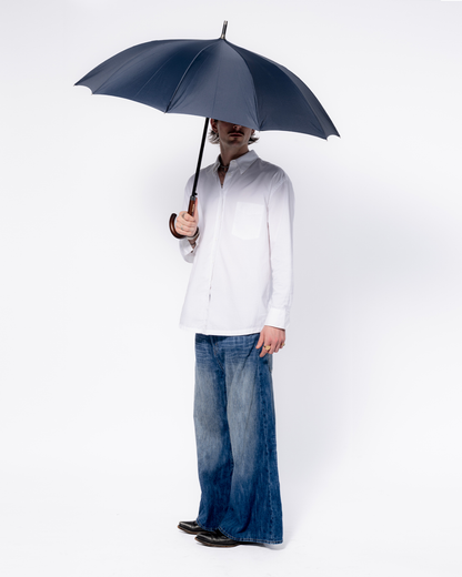 Navy Blue Umbrella with Wood Handle