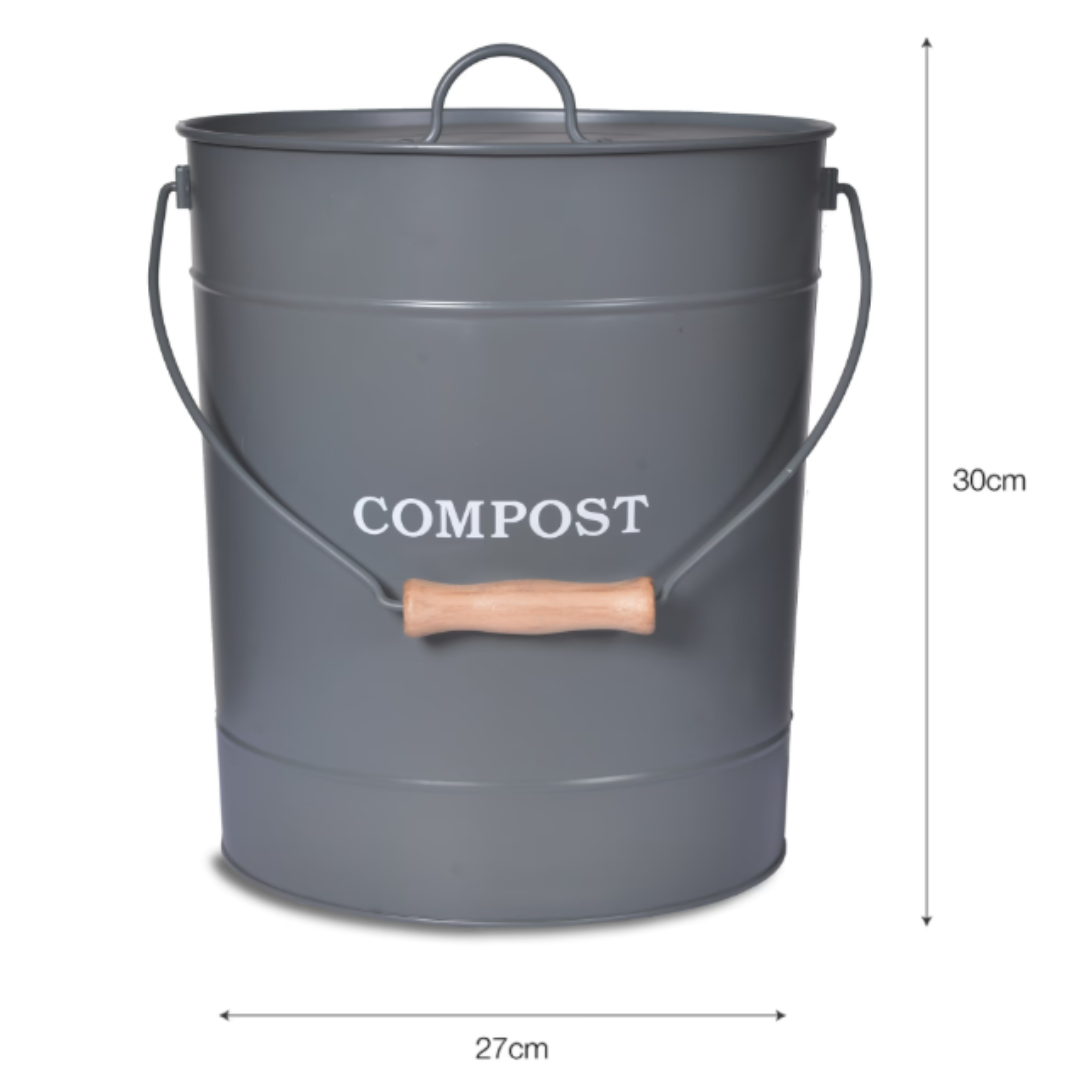 Charcoal Compost Bucket with Wood Handle