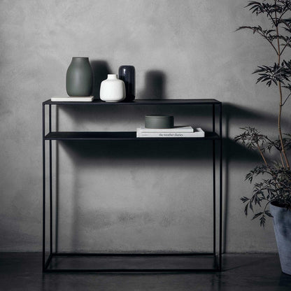 black powder coated steel console table for halls and living rooms