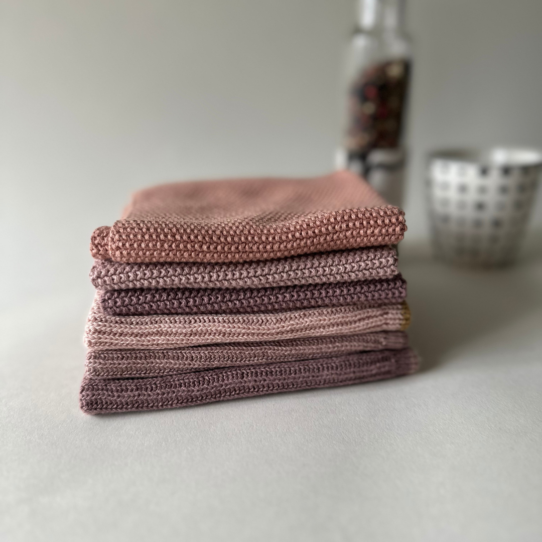 Mauve Knitted Organic Cotton Dishcloth Set of 2