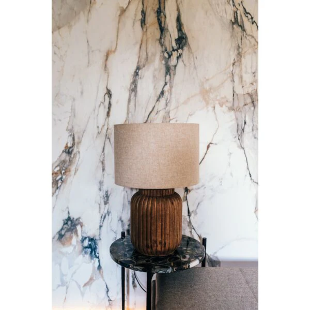 Mango Wood Table Lamp with Light Linen Shade in 2 Sizes