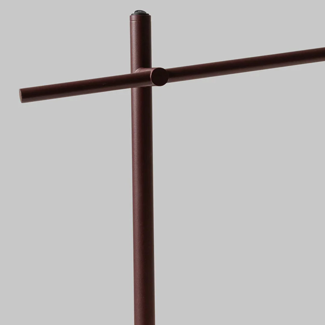 Burgundy Table Lamp with Wood Base