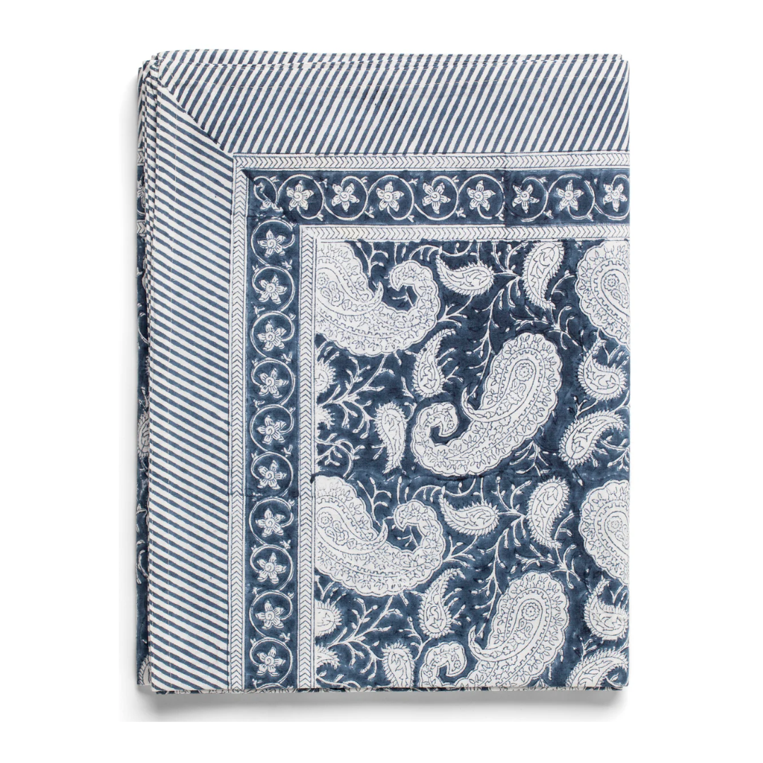 Navy Big Paisley Tablecloth in 2 Sizes