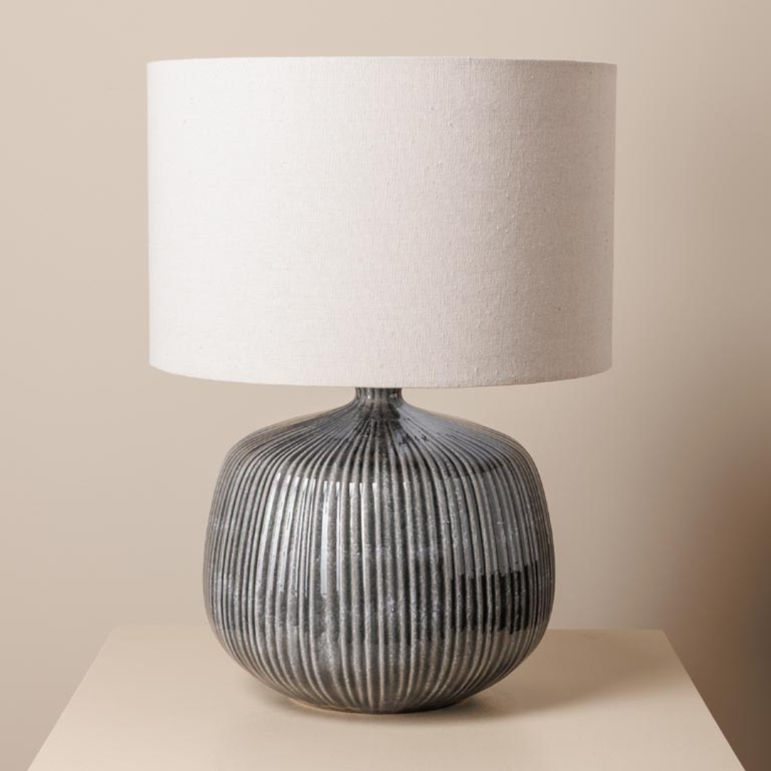 Grey Ribbed Table Lamp in 2 Sizes
