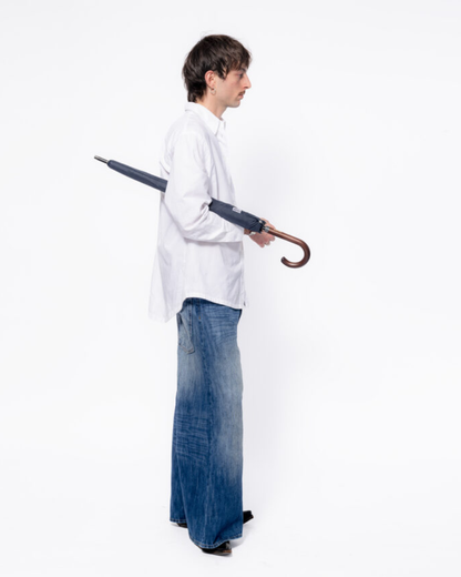 Navy Blue Umbrella with Wood Handle