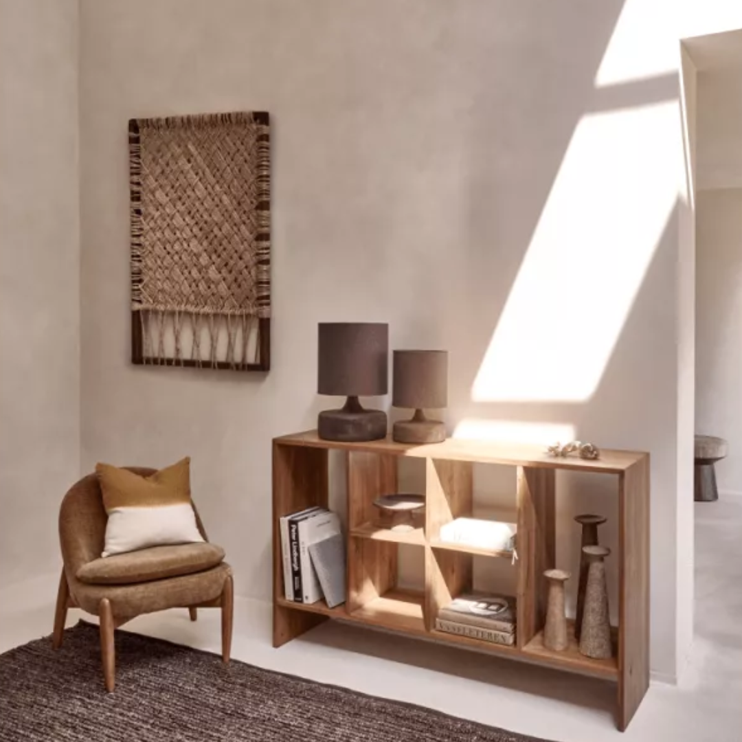 Mango Wood Table Lamp with Dark Linen Shade in 2 Sizes