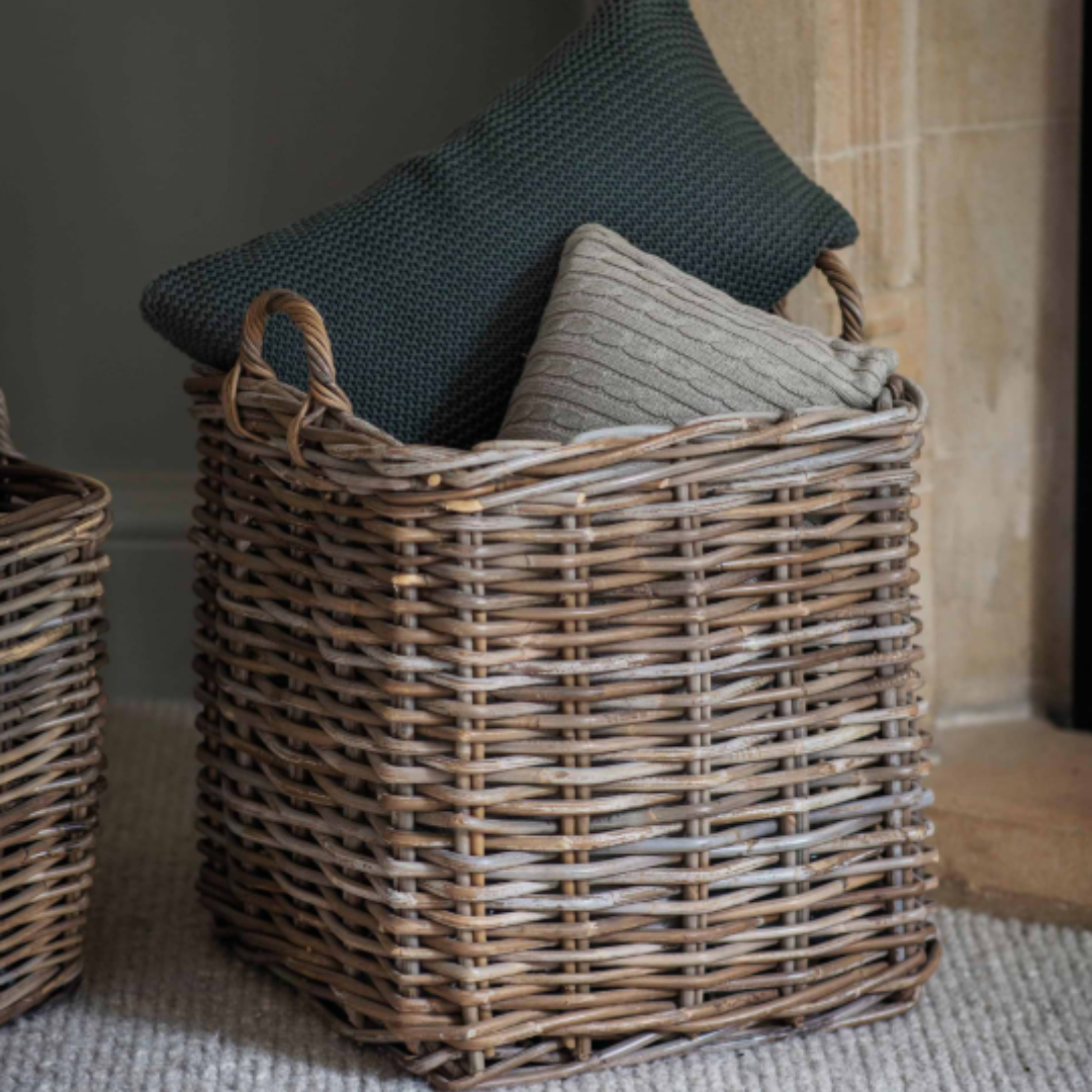 Rattan Square Log Basket in 2 Sizes