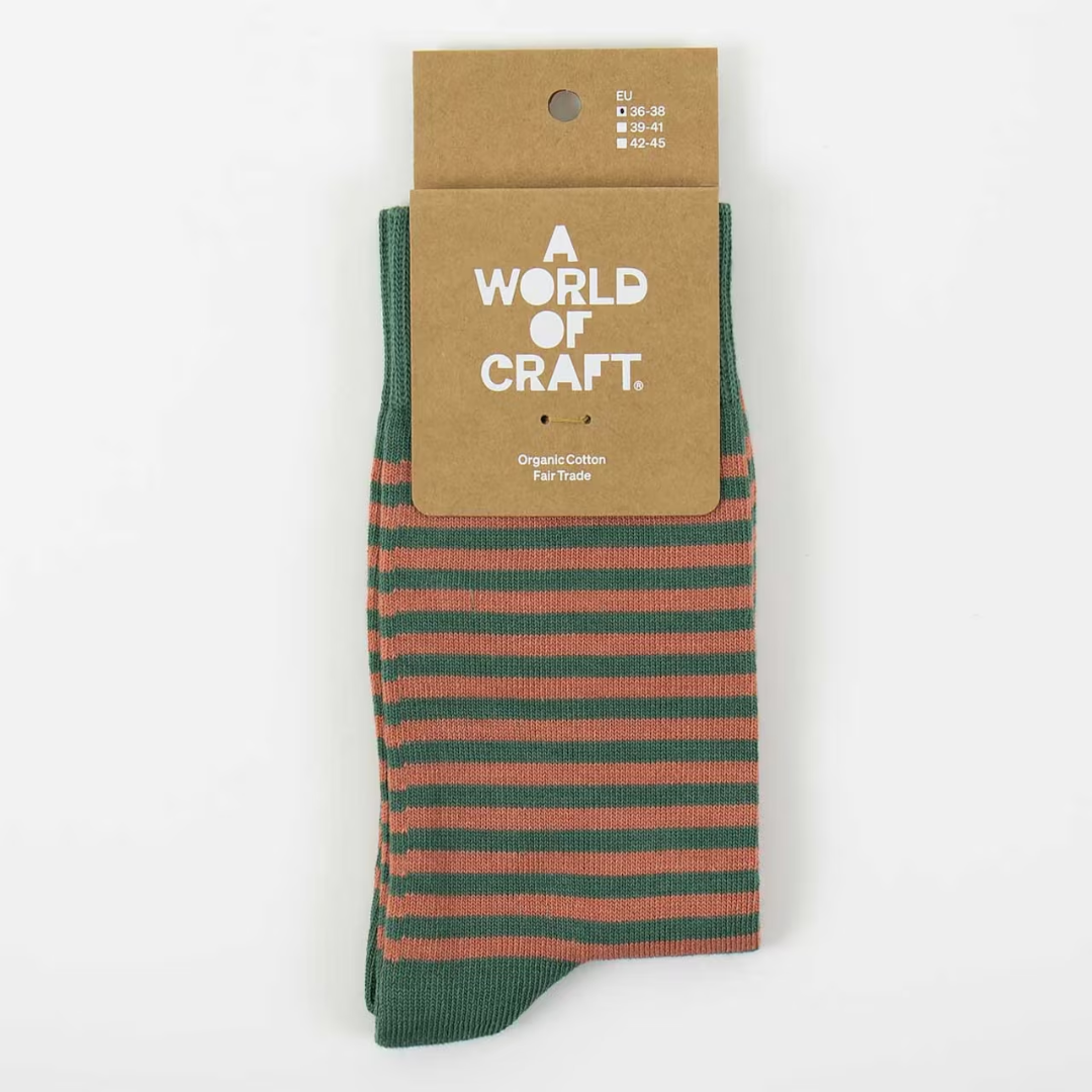 Green &amp; Apricot Stripe Socks in 3 Sizes