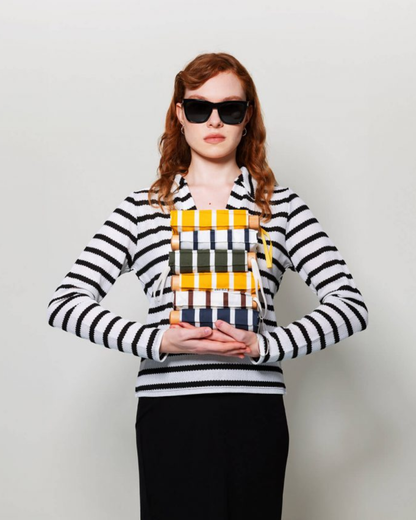 Navy with White Stripes Compact Umbrella