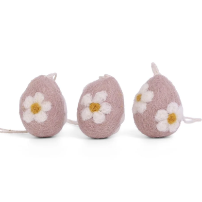 Hanging Felt Eggs with Flowers Set of 3 in 3 Colours
