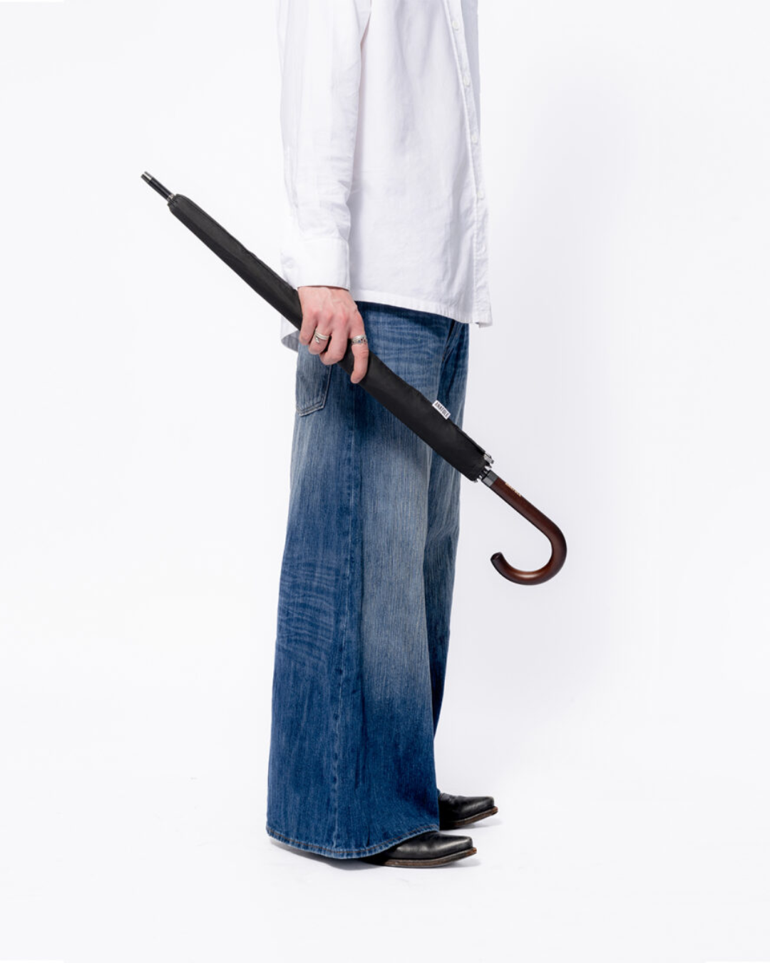 Black Umbrella with Wood Handle