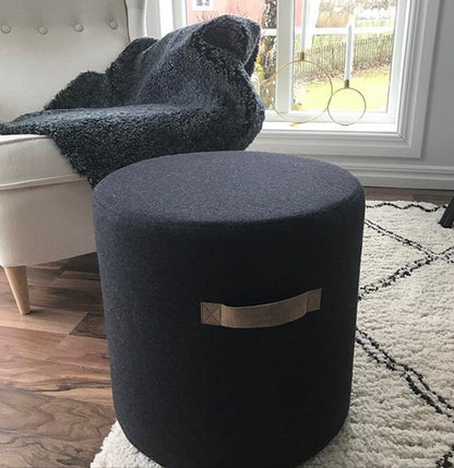 Round Wool Pouffe - Black
