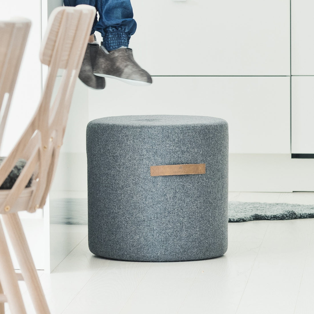small grey wool pouffe for your home