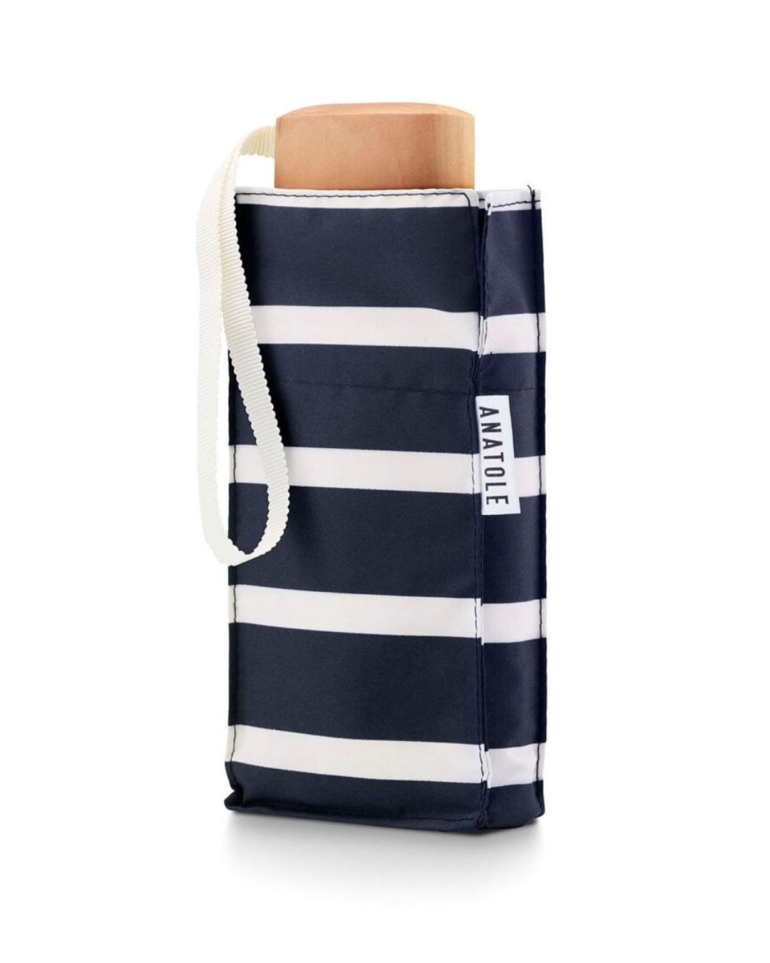 Navy with White Stripes Compact Umbrella