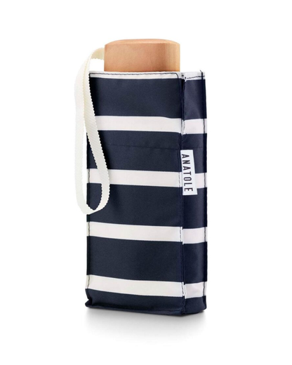 Navy with White Stripes Compact Umbrella