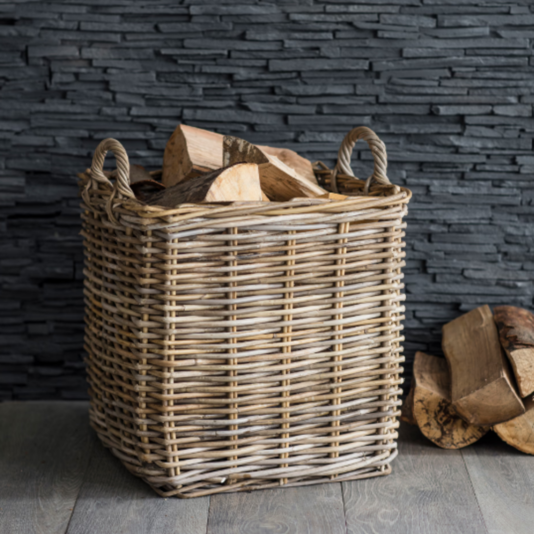 Rattan Square Log Basket in 2 Sizes
