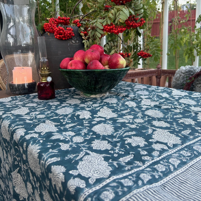 Denim Blue Indian Rose Tablecloth in 2 Sizes