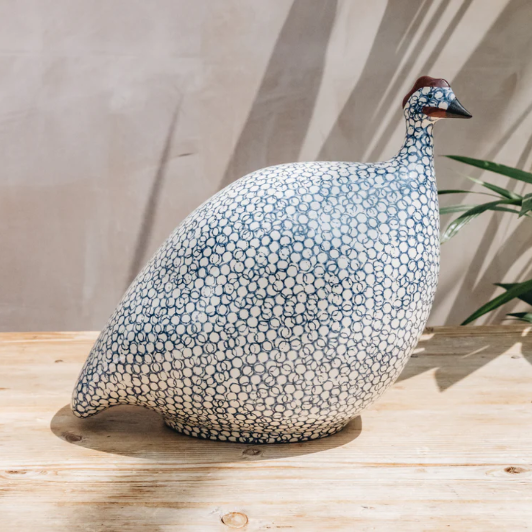 White Speckled Cobalt Guinea Fowl