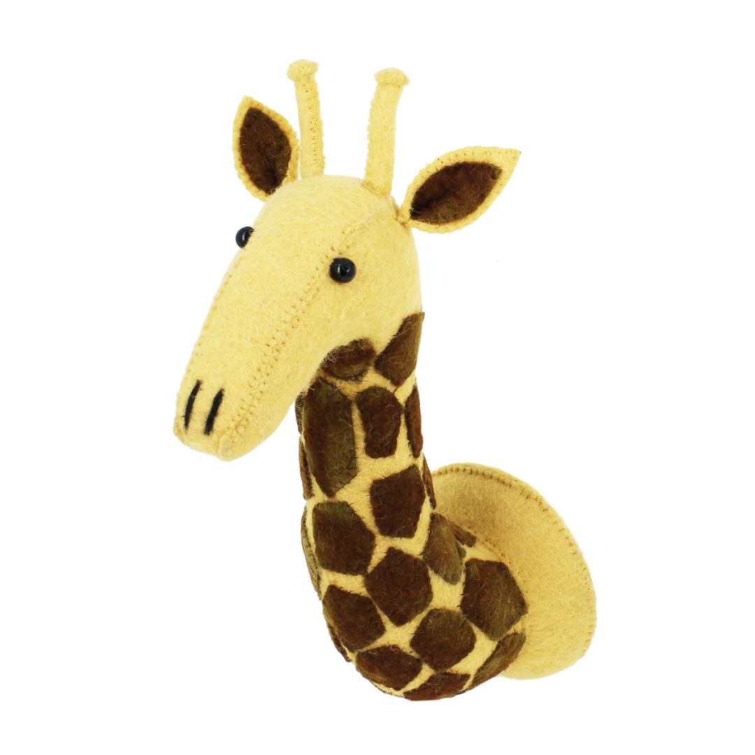 Bright Yellow &amp; Black Felt Giraffe Head in 2 Sizes