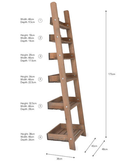 Indoor Outdoor Ladder Shelf 6 Tier in 2 Sizes