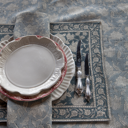Dusty Blue Indian Rose Tablecloth in 2 Sizes