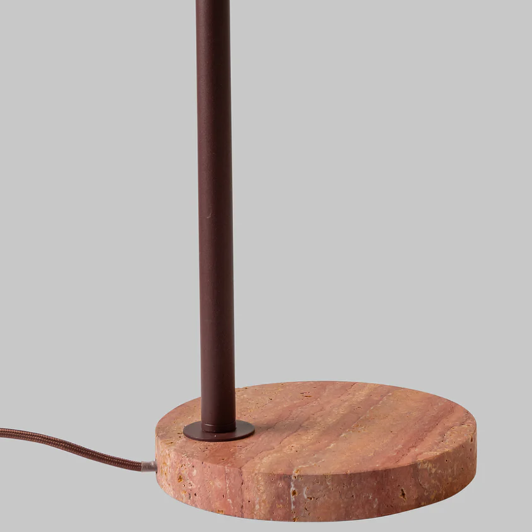 Burgundy Table Lamp with Wood Base