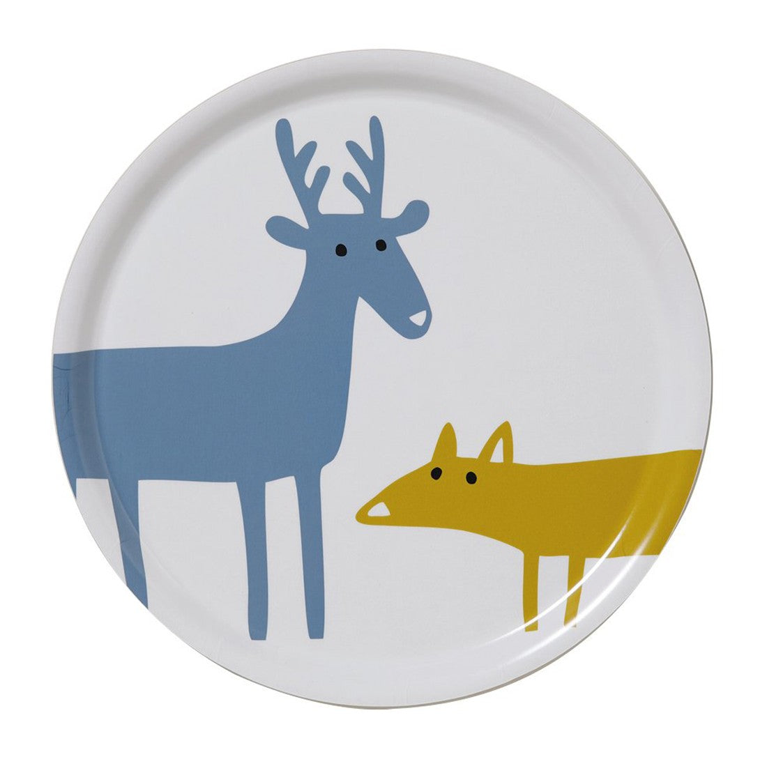 Elk and Fox Round Birch Tray