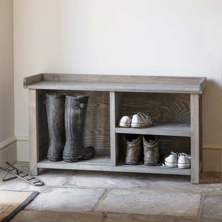 shoe storage bench with a seat pad