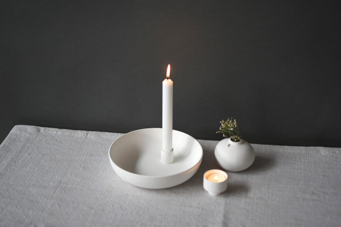 Large White Candle Holder Bowl
