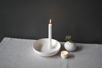 Large White Candle Holder Bowl
